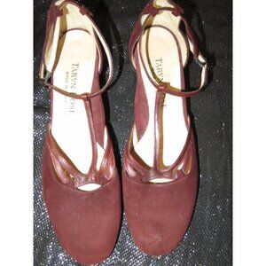 Taryn Rose Burgundy Italian Suede Leather Mary Jane Chunky Heeled Pumps 8.5